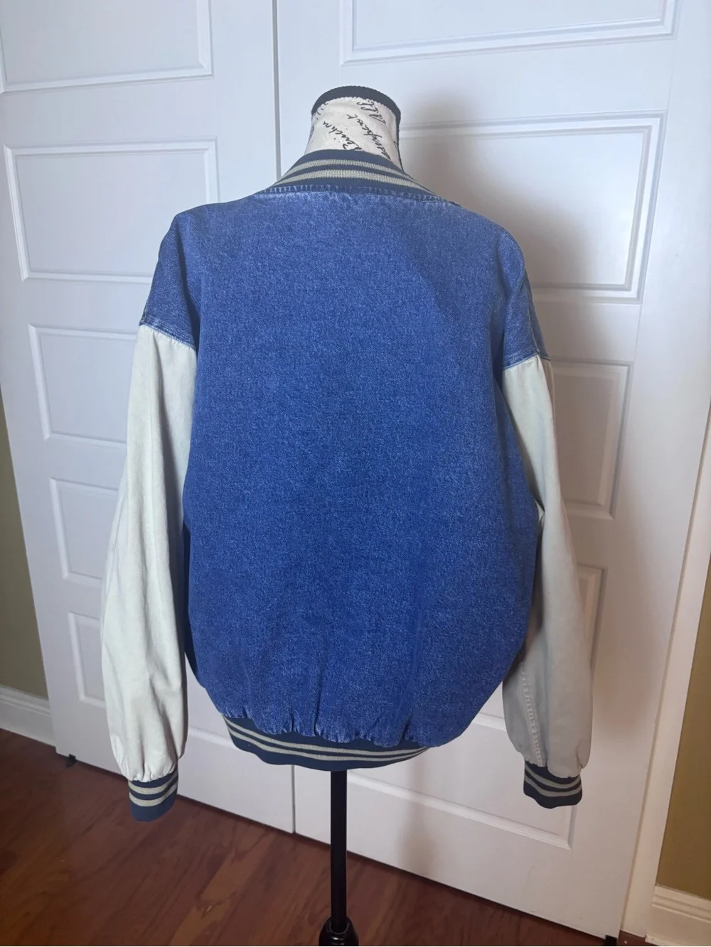 Vintage Swingster 2 Tone Denim Khaki Varsity Jacket Raytheon Aircraft